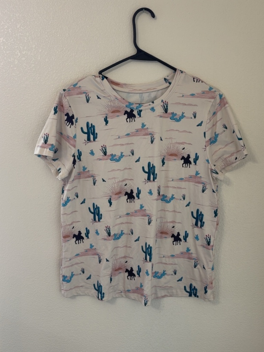 Desert Print Short Sleeve Tee - White with Teal & Pink
